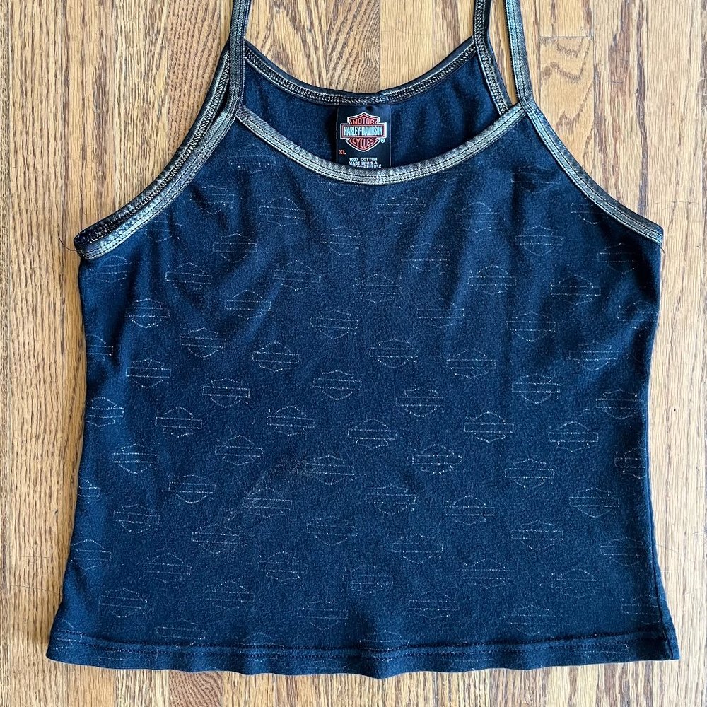 Harley Davidson Motorcycle Black Silver Tank Shirt Vest Top Women's Size XL